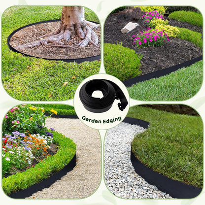 Landscape Edging - 2 Inch x 33FT Garden Border with 100 PCS Spikes, Plastic Lawn Edging for Flower Bed, Pathway and Yard(Black)