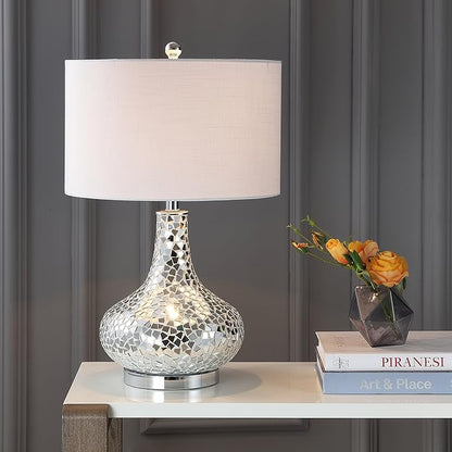JONATHAN Y JYL1056A Emilia 26" Mirrored Mosaic LED Table Lamp Contemporary Glam Bedside Desk Nightstand Lamp for Bedroom Living Room Office College Bookcase LED Bulb Included, Silver