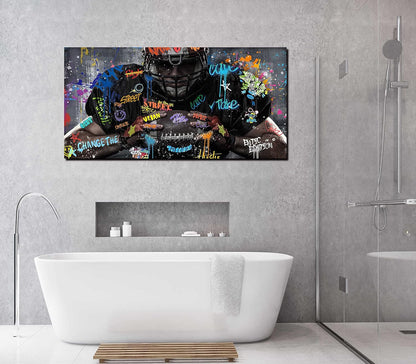 JKWALL77 Graffiti Wall-Art for Living Room Large Size - Wall Decor for Men - Rugby Ball Sports Posters Ready to Hang Size 59" x 29"