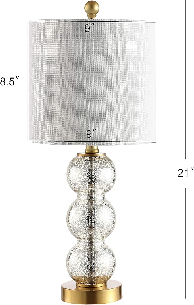 JONATHAN Y 21" Mercury Glass/Brass Gold Glass Table Lamp for Bedroom and Living Room, White Linen Shade, Modern Stacked Sphere Bedside Lamp, LED Bulb Included (JYL1021C)