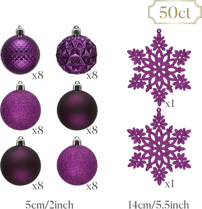 Valery Madelyn Christmas Tree Decorations Ornament Set for Fall Halloween, 50ct 2 Inches Purple Shatterproof Christmas Ball Ornaments Hanging Xmas Holiday Party Decor