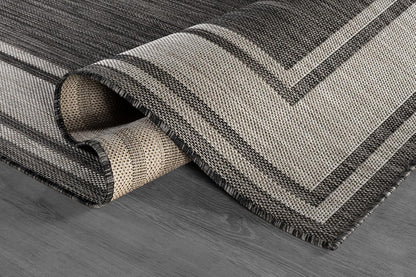 Beverly Rug Large Outdoor Rug 9x12 Modern Bordered Area Rugs for Indoor and Outdoor Patio Deck Porch Garden Waterproof Weather Sun Resistant Washable Outside Carpet (9 x 12 Dark Gray)
