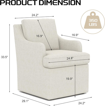 VKNOW Upholstered Dining Chairs, Modern Kitchen Chairs Dinner Chairs with 4 Casters, Linen Armchair for Bedroom Reading Room Living Room, Beige