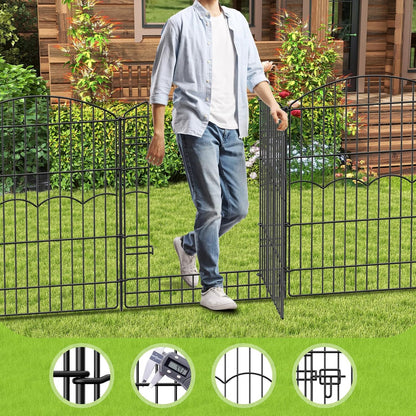 Decorative Garden Fence 6 Panels 14.8ft(L)×38in(H) No Dig Animal Barrier Fencing with 5 Panels + 1 Gate, Metal Garden Fences Rustproof Wire Border Temporary Dog Fence Outdoor for Patio Yard Lawn