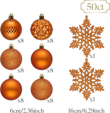 Valery Madelyn Christmas Tree Decorations Ornament Set for Fall Halloween, 50ct 2.36 Inches Orange Shatterproof Christmas Ball Ornaments Hanging Xmas Holiday Party Decor