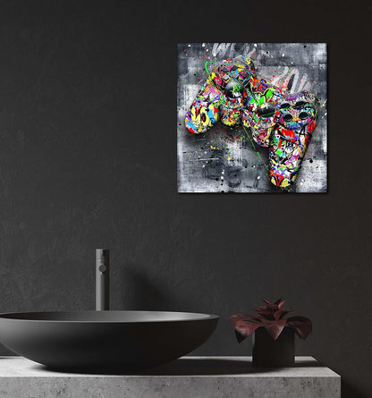 JKWALL77 Graffiti Canvas Wall-Art For Bedroom - Gaming Wall Art For Teen Boys - Abstract Painting Pop Art Modern Home Wall Decor Ready to Hang Size 14" x 14"