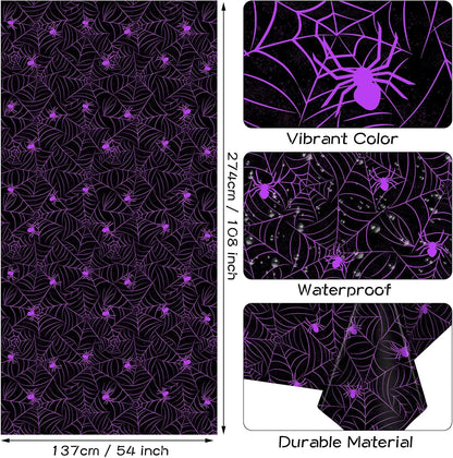 TREWAVE 3 Pack Halloween Spiderweb Tablecloth Rectangular Plastic Spider Web Table Cloth Large Size Table Covers for Home Decor Halloween Party Decorations 54" x 108" (Purple Spider)