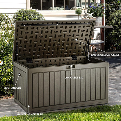 YITAHOME 90 Gallon Double-Wall Deck Box with Side Handles, Outdoor Large Storage for Patio Furniture Cushions, Garden Pool Accessories, Water Resistant & Lockable