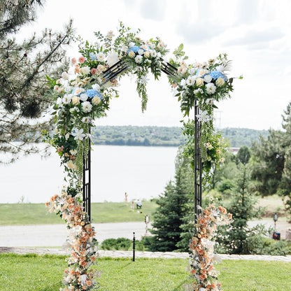 Metal Garden Arch Arbor Trellis Climbing Plants Outdoor Black Flat Top or Arch, Adjustable Width W42.52''~W78.15'', for Lawn Wedding Party Archway