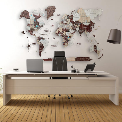 Handmade 3D Wood World Map Wall Art Large Wall Decor Track Your World Travels - Special For Home, Kitchen And Office (X-Large, Cappuccino)