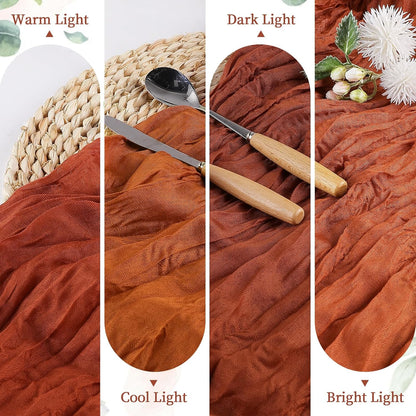 12 Pack Terracotta Cheesecloth Table Runner 10FT Long Boho Gauze Table Runner Rustic Sheer Runner for Wedding Bridal Baby Shower Birthday Party Table Decor Fall Thanksgiving Christmas Decor