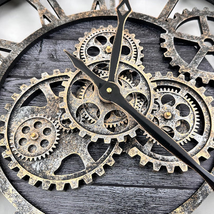 The B-Style Large Wall Clock 24 inch Moving Gear Wall Clock Oversized Vintage Farmhouse Wall Clocks for Living Room Decor Rustic Industrial Wood Clock (Carbon Gray, 36 inch/90cm)