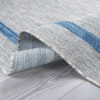 Bordered Outdoor Rug 5x7 Washable Outside Carpet for Indoor Patio Porch Waterproof Easy Cleaning Non Shedding Area Rugs Silver Gray - Blue 5 x 7