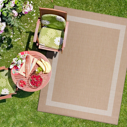 CAMILSON Outdoor Rug 8x10, Modern Outside Rugs for Patios Porches Waterproof Durable Washable Non-Shedding, Easy-to-Clean Indoor Outdoor Area Carpet (8 x 10, Bordered - Beige/White)