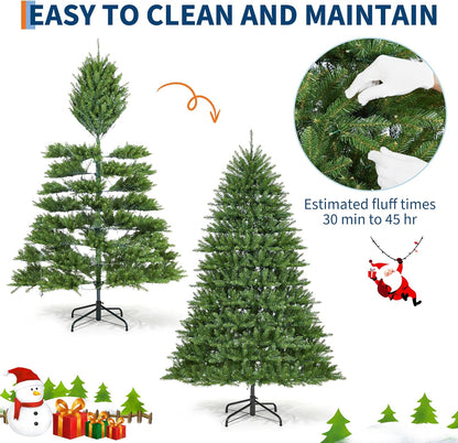 7.5FT Pre-Lit Artificial Christmas Tree with Color Lights,Green PE & PVC Artificial Xmas Tree,Easy Assembly, Full Branch Tips& Foldable Stand for Home, Office, Party Decoration for Xmas Holiday