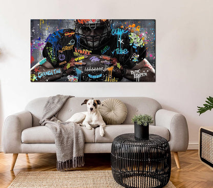 JKWALL77 Graffiti Wall-Art for Living Room Large Size - Wall Decor for Men - Rugby Ball Sports Posters Ready to Hang Size 59" x 29"