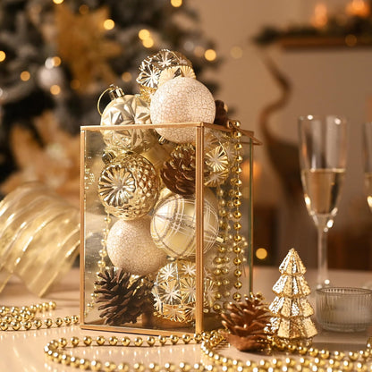 Valery Madelyn Ornaments for Christmas Trees, 16ct 2.36 Inches White and Gold Shatterproof Christmas Tree Decorations, Luxury Hanging Ball Ornaments for Xmas Holiday Party Decor
