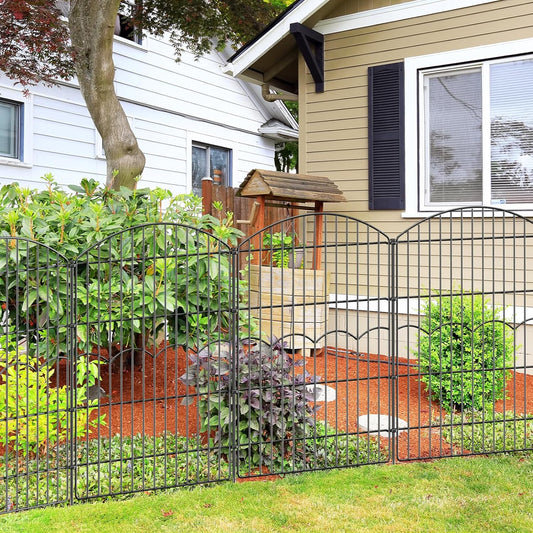 Decorative Garden Fence 6 Panels 14.8 ft (L)×38in (H) Metal Garden Fences, No Dig Animal Barrier Fencing Rustproof Wire Temporary Dog Fence Outdoor for Patio Backyard Lawn - Without Door