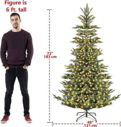 Yaheetech 6ft Pre-lit Aspen Fir Artificial Christmas Tree with 400 Incandescent Warm Lights Full Prelighted Xmas Tree w/828 Branch Tips & Foldable Stand for Home Holiday Decor, Green