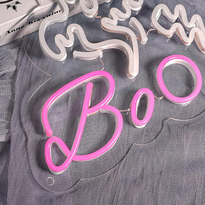 HRGXYUN Halloween Dimmable Ghost Neon Sign, Pink Boo Neon light for Wall Decor,Custom Neon Sign for Bar Club Ghost Room Decoration,5V USB Power 11.8 * 9.85in