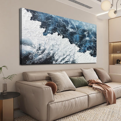 Abstract Wall Art Decor Abstract Canvas Wall Pictures for Living Room Large Blue White Wall Art Prints Beach Wave Artwork for Walls Coastal Modern Wall Art Decorations Home Office Wall Art Decor 24" X 48"
