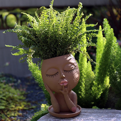Face Flower Pots Head Planter, Cute Resin Planters for Indoor Outdoor Plants, Macetas para Plantas Funny Head Plant Pot