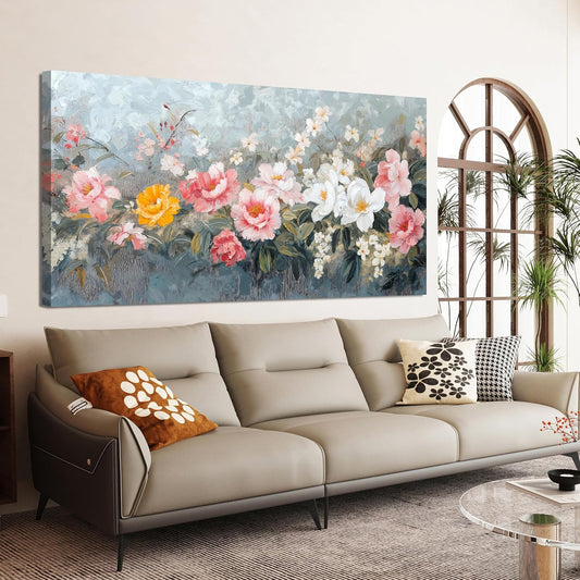 Canvas Wall Art Decor Colorful Flower Oversized Wall Art Decor Modern Large Wall Decorations For Living Room Artwork For Walls Botanical Wall Decor prints Paintings Bedroom Office Decor 29"X58"