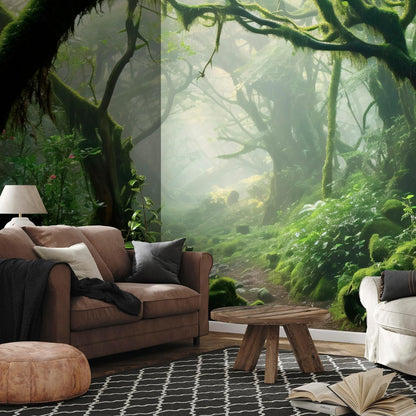 artgeist Wall Mural Peel and Stick Forest 212x98 in - XXL Self-Adhesive Corner Wallpaper Removable Large Sticker Foil Angle Wallpaper Trees Forest Moss Mystery c-B-10183-a-a