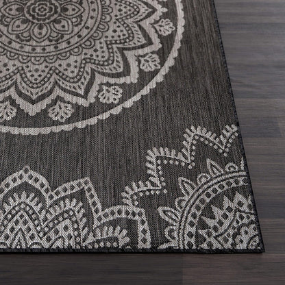 CAMILSON Outdoor Rug 5x7 Modern Area Rugs for Indoor and Outdoor Patios and Porches - Waterproof Washable Non-Shedding Easy-to-Clean Outside Carpet (5 x 7, Medallion - Dark Grey/Light Grey)