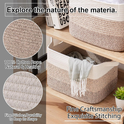 OIAHOMY Storage Basket, Woven Baskets for Storage, Cotton Rope Basket for toys,Towel Baskets for Bathroom - Pack of 3, Gradient Yellow