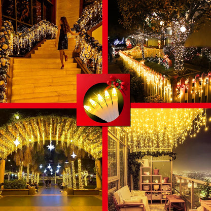 1620 LED Christmas Outdoor Lights with 360 Drops, 164ft Hanging Curtain Lights with 8 Modes Timer & Memory, Waterproof Christmas Fairy Lighs for House Roof Holiday Wedding Christmas Decor (Warm White)