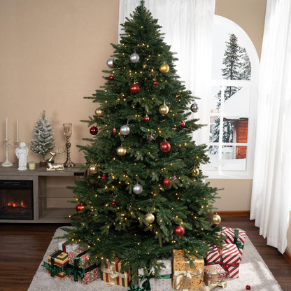 Cynthia 7.5ft Prelit Aritificial Christmas Tree with 3661 Branch Tips, 800 Warm Lights and Metal Stand, 60" Wide Realistic Rustic Christmas Tree with Lights by Naomi Home