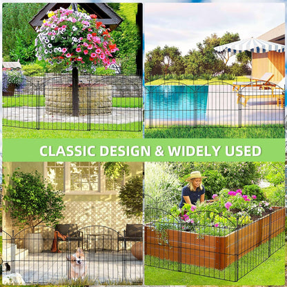 Decorative Garden Fence 24in (H) x10ft (L), 5 Pack No Dig Fence Animal Barrier for Dog with Lock, Arched Flower Bed Edging, Wire Border Panel Fencing for Yard Patio Outdoor Decor