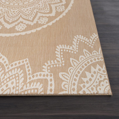 CAMILSON Outdoor Rug 6x9 Modern Area Rugs for Indoor and Outdoor Patios and Porches - Waterproof, Washable, Non-Shedding, Easy-to-Clean Outside Carpet (6 x 9, Medallion - Beige/White)