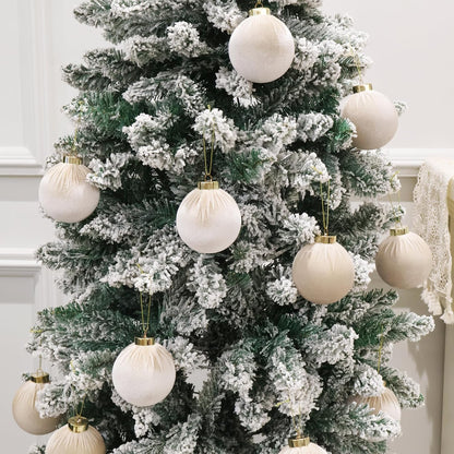 6inch Big Velvet Christmas Ornaments, 2pcs Flocked Ornaments Balls Sets for Christmas Tree Decorations Beige