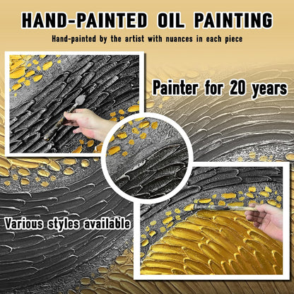 Black and Gold Abstract Painting Wall Decor for Living Room Modern Hand Painted Wall Art for Office Extra Large Wall Art Bedroom Size 36 x 72 Inch