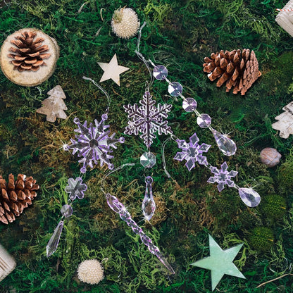 18pcs Crystal Christmas Ornaments for Christmas Tree Decorations-Purple Hanging Acrylic Snowflake and Icicle Ornaments with Drop Pendants for New Year Party Decorations Supplies