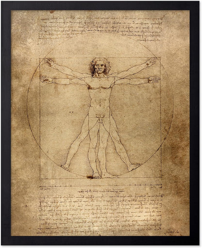 Poster Master Classic Leonardo Da Vinci Poster - Vintage Renaissance Print - Gift for Artist, Friend - Vitruvian Man, Proportion, Symmetry, Human Body - Wall Decor for Office, 11x14 Black Framed