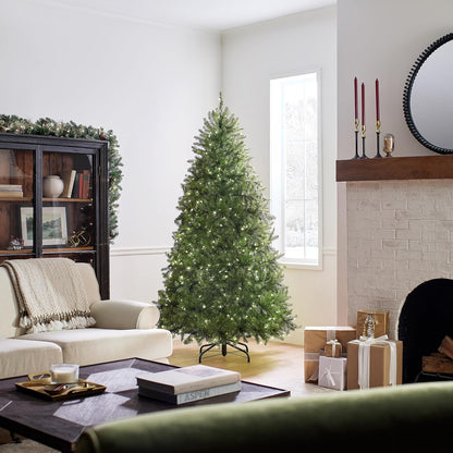 National Tree Company Pre-Lit Artificial Full Christmas Tree, Green, Dunhill Fir, Dual Color LED Lights, Includes PowerConnect and Stand, 7 Feet
