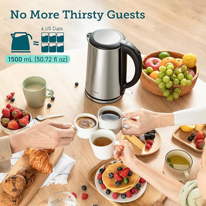 Cosori Electric Kettle, No Plastic Inner Lid, Filter & Spout, Stainless Steel Tea Kettle, Automatic Shut Off & Boil-Dry Protection, Durable Tea Kettle Boiler & Heater, 1.5L/1500W, Silver