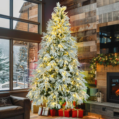 7.5FT Pre-Lit Spruce Snow Flocked Artificial Christmas Tree - Xmas Tree for Christmas,350 Multi-Color LED Lights and 1389 Branch Tips, Xmars Trees for Home Office Christmas Decor
