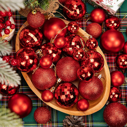50pcs Christmas Ball Ornaments Red Shatterproof Christmas Tree Ball Decorations Xmas Tree Large Christmas Ornaments Balls with Hanging Loop for Christmas Wedding Holiday Party Wreath Home Decor