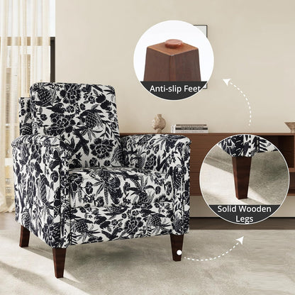 Floral Accent Chair Set of 2, High Back Upholstered Armchair with Solid Wooden Legs, Padded Armrest and Removable Comfortable Cushioned Seat Single Sofa for Living Room, Bedroom, Black