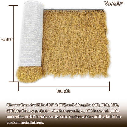 Realistic Synthetic Thatch Roll Sun-Bleached Yellow - 18 & 30 Inch Widths - Reinforced Weave for Mexican Palapa, Tiki Bars, Hawaiian Parties & Patio Decor (30 Inch Width x 10 Feet Length)