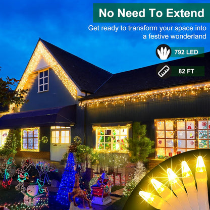 792 LED Christmas Lights with 176 Drops,82ft 8 Modes Fairy Hanging String Lights with Time Waterproof, Plug-in Christmas String Lights for Holiday Wedding Party Christmas Decorations(Warm White)
