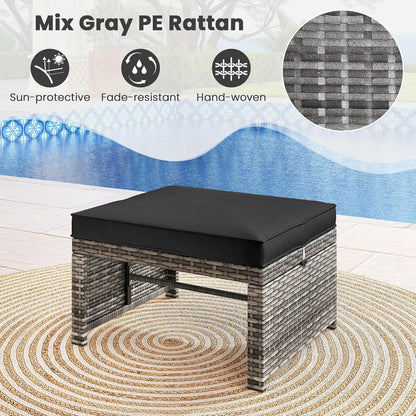 Tangkula 2 Pieces Patio PE Rattan Ottomans, Multipurpose Outdoor Footstool Footrest Additional Seating Side Table with Soft Zippered Cushions for Deck, Garden, and Yard (Black)