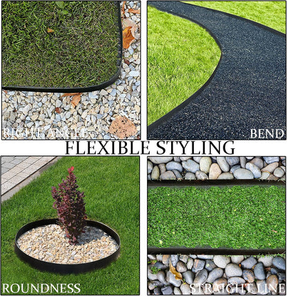 Garden Edging Border 33ft, 2in Tall Plastic Straight Top Lawn Edging Landscaping Edging Kit with 30pcs Spikes for Paver Edging, Grass Edging, Flower Beds, Yard, Black