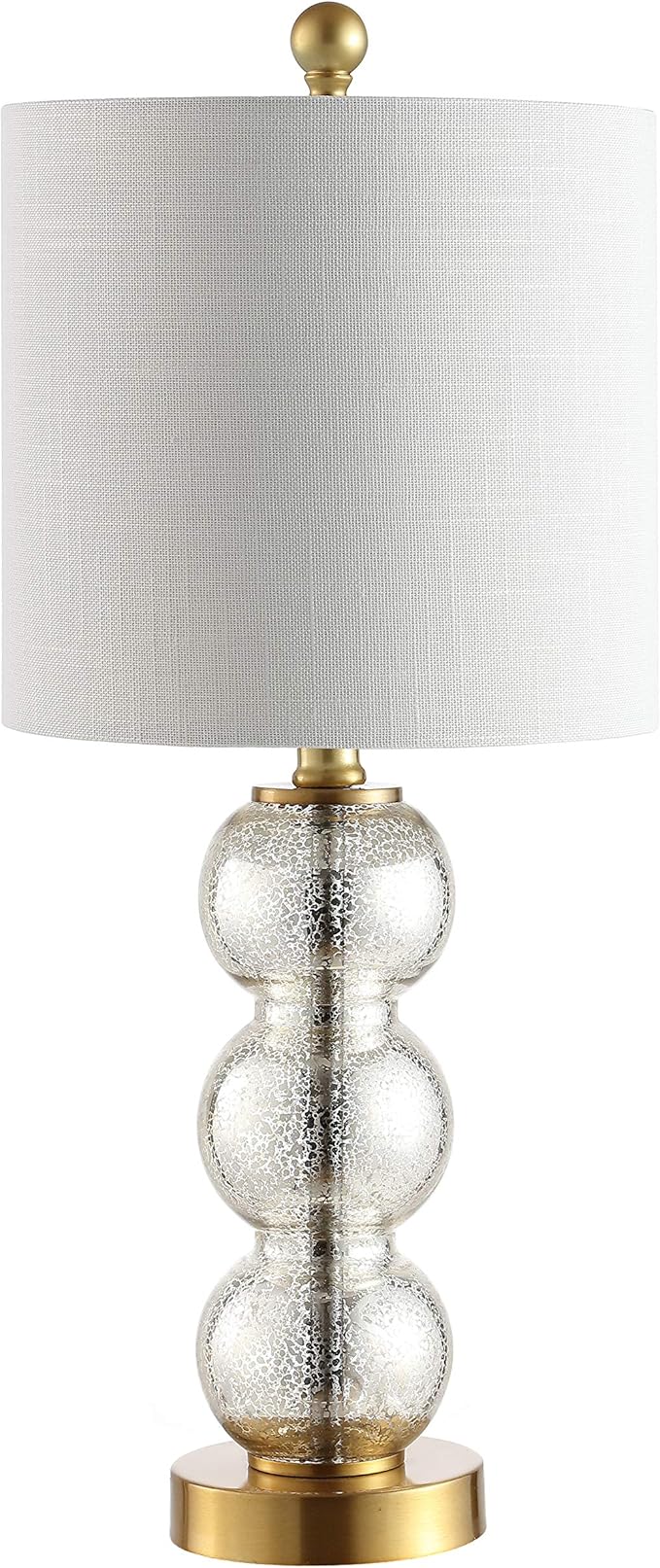 JONATHAN Y 21" Mercury Glass/Brass Gold Glass Table Lamp for Bedroom and Living Room, White Linen Shade, Modern Stacked Sphere Bedside Lamp, LED Bulb Included (JYL1021C)