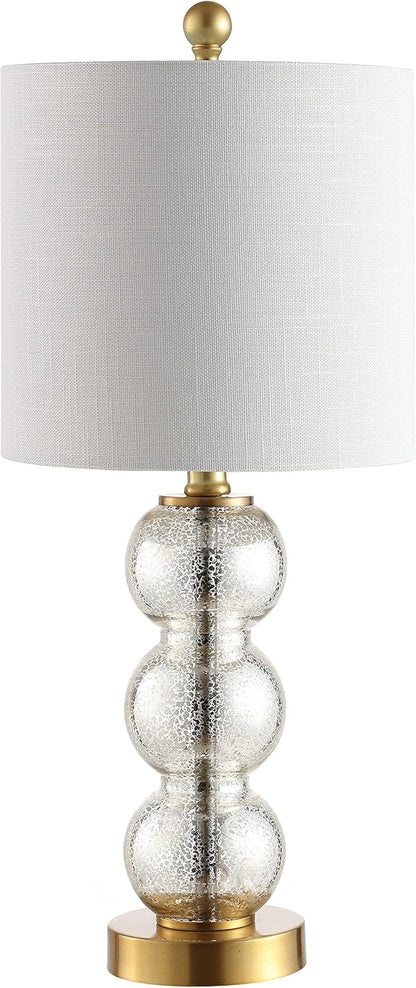 JONATHAN Y 21" Mercury Glass/Brass Gold Glass Table Lamp for Bedroom and Living Room, White Linen Shade, Modern Stacked Sphere Bedside Lamp, LED Bulb Included (JYL1021C)