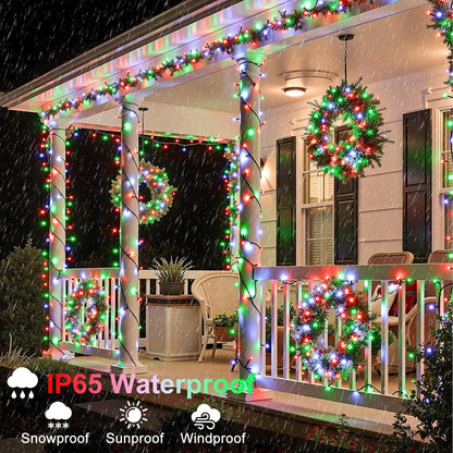 66FT 200 LED Christmas Lights Outdoor, Christmas Tree Lights with 8 Modes Waterproof, Plug in Connectable String Twinkle Light Green Wire for Tree Patio Wedding Party Decorations, Red White Green